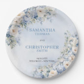 Elegant licht Blauw en wit Bloemen eucalyptus Papieren Bordje (Voorkant)