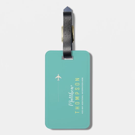Elegant licht blauwgroen blauw reizen bagagelabel (Achterkant verticaal)