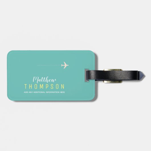 Elegant licht blauwgroen blauw reizen bagagelabel (Achterkant horizontaal)