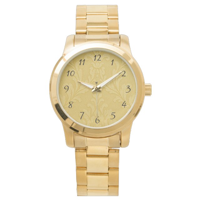 Elegant licht goud barok damast horloge (Voorkant)