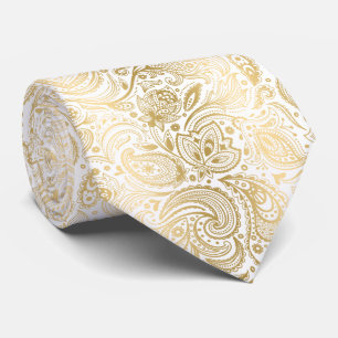 Elegant licht goud en wit paisley patroon stropdas