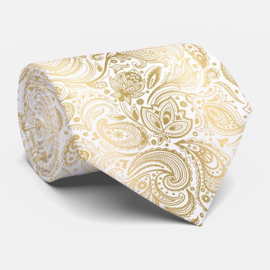 Elegant licht goud en wit paisley patroon stropdas (Opgerold)
