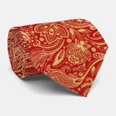 Elegant Licht Goud & Rood  Paisley Stropdas (Opgerold)