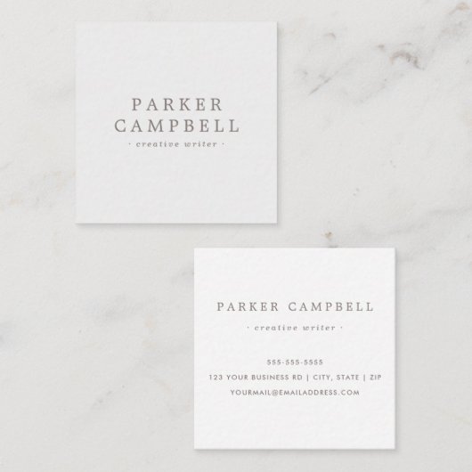 Elegant licht grijs en wit stijlvol minimalistisch vierkante visitekaartje (Voorkant / Achterkant)