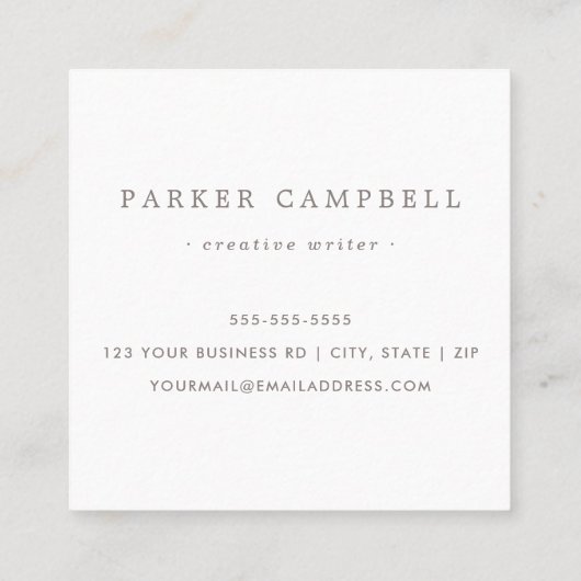 Elegant licht grijs en wit stijlvol minimalistisch vierkante visitekaartje (Achterkant)