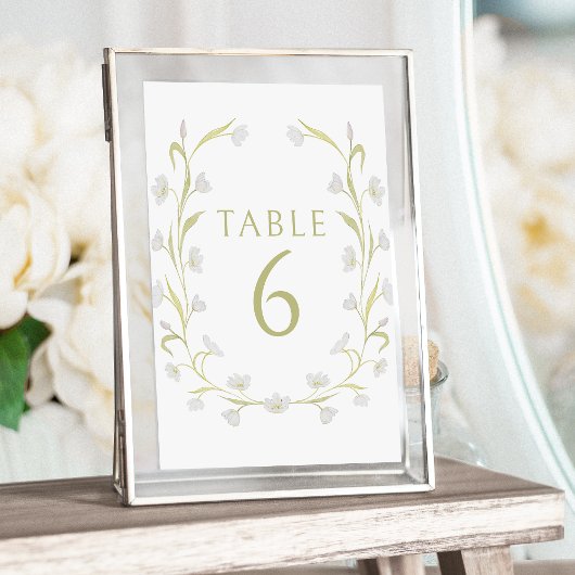 Elegant licht groen bloemenbruiloft tafel nummers kaart
