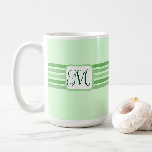 Elegant licht groen gestreept Initiaal Koffiemok (Met donut)