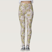 Elegant Licht Groen Neutraal Bloemenpatroon Leggings (Voorkant)