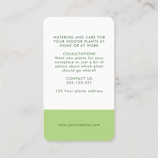 Elegant licht Groene Waterverf Bladderachtig Botan Visitekaartje (Achterkant)
