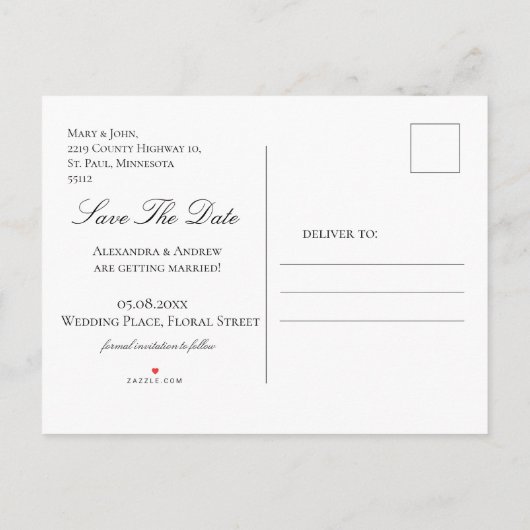 Elegant licht koraal roze Floral slaat de datum op Aankondigingskaart (Achterkant)