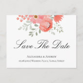 Elegant licht koraal roze Floral slaat de datum op Aankondigingskaart (Voorkant)