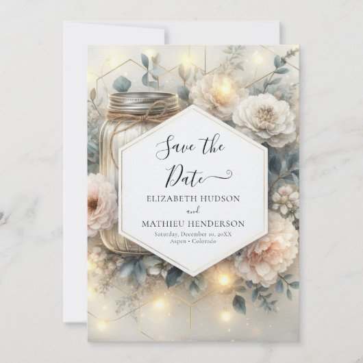 Elegant licht Mason Jar bruiloft Save The Date (Voorkant)
