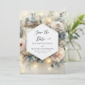 Elegant licht Mason Jar bruiloft Save The Date (Staand voorkant)