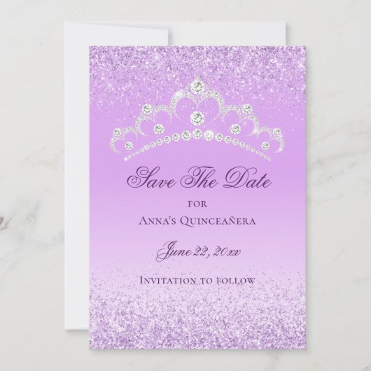 Elegant Licht Paarse 15e Verjaardag Quinceanera Save The Date (Voorkant)