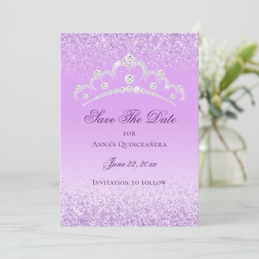 Elegant Licht Paarse 15e Verjaardag Quinceanera Save The Date (Staand voorkant)