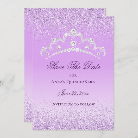 Elegant Licht Paarse 15e Verjaardag Quinceanera Save The Date (Voorkant / Achterkant)