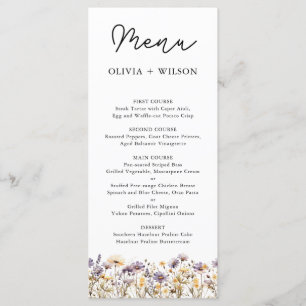 Elegant licht Paarse bloemen bruiloft menu