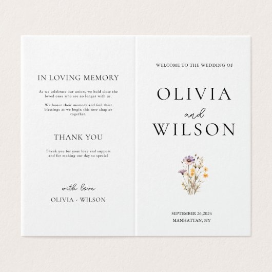 Elegant licht Paarse bloemen huwelijksprogramma Kaart (Buitenkant ongevouwen)