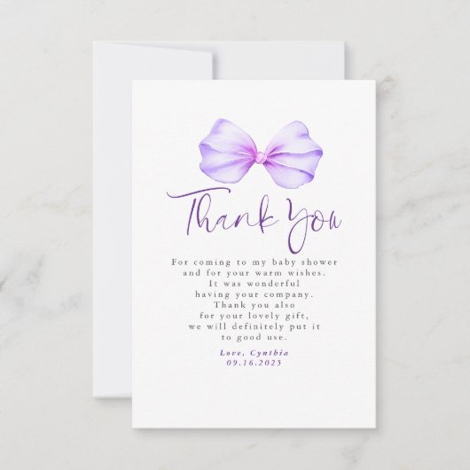Elegant licht Paarse boog Baby shower Dank u Bedankkaart (Voorkant)