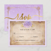 Elegant licht Paarse en gouden Rozen perkament RSVP Kaartje (Voorkant / Achterkant)