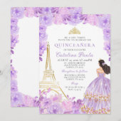 Elegant licht Paarse gouden tiara Paris Quinceañer Kaart (Voorkant / Achterkant)