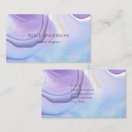 Elegant licht paarse gouden violette pastelontwerp visitekaartje (Voorkant / Achterkant)
