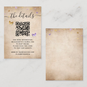 Elegant Licht Paarse Gouden Vlinder RSVP QR Code Informatiekaartje