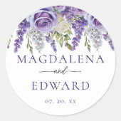 Elegant Licht Paarse Lavendel Rozen Bloemenbruilof Ronde Sticker (Voorkant)