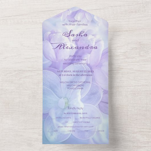 Elegant Licht Paarse Lila Bloemen Bruiloft All In One Uitnodiging (Binnen)