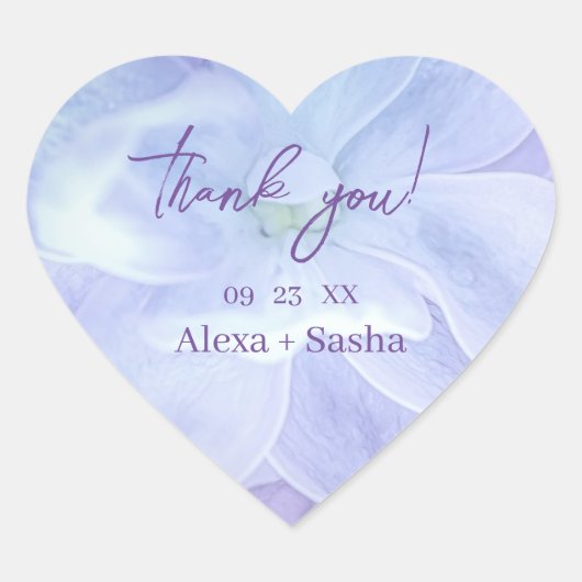 Elegant Licht Paarse Lila Bloemen Bruiloft Hart Sticker (Voorkant)
