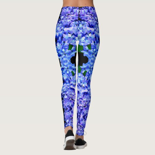 Elegant licht paarse magenta bloemenhortensia leggings (Achterkant)