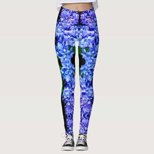 Elegant licht paarse magenta bloemenhortensia leggings (Voorkant)