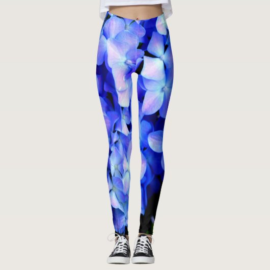 Elegant licht paarse magenta bloemenhortensia leggings (Voorkant)