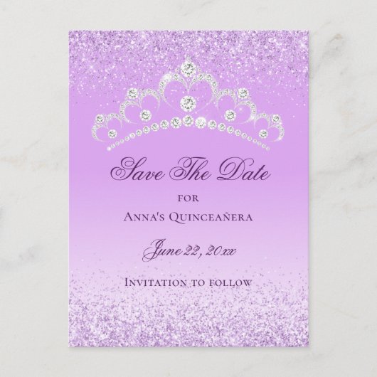 Elegant Licht Paarse Quinceanera Save The Date Briefkaart (Voorkant)