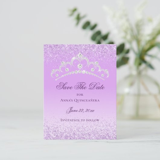 Elegant Licht Paarse Quinceanera Save The Date Briefkaart (Staand voorkant)