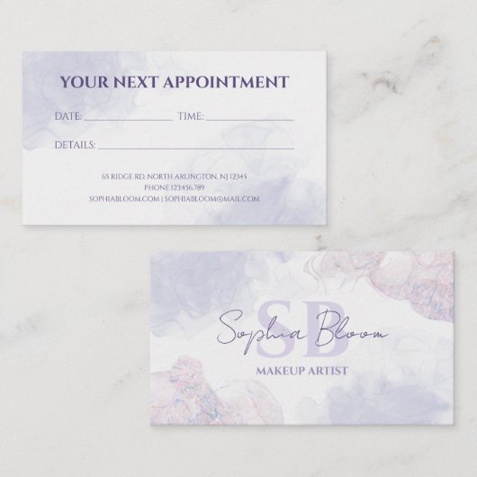 Elegant Licht Paarse Vloeibare Waterverf Inkt Afsprakenkaartje (Voorkant / Achterkant)