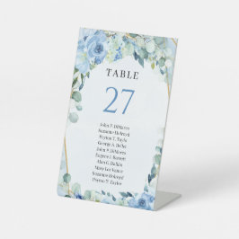 Elegant licht pastelblauw bloemen Tafelnummer Reclamebord Met Voetstuk
