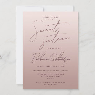 Elegant licht Roos goud Ombre script Sweet Sixteen Kaart