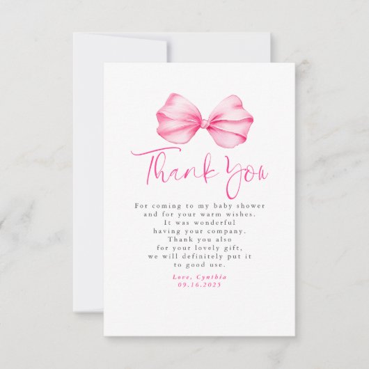 Elegant licht roze boog Baby shower Dank u Bedankkaart (Voorkant)