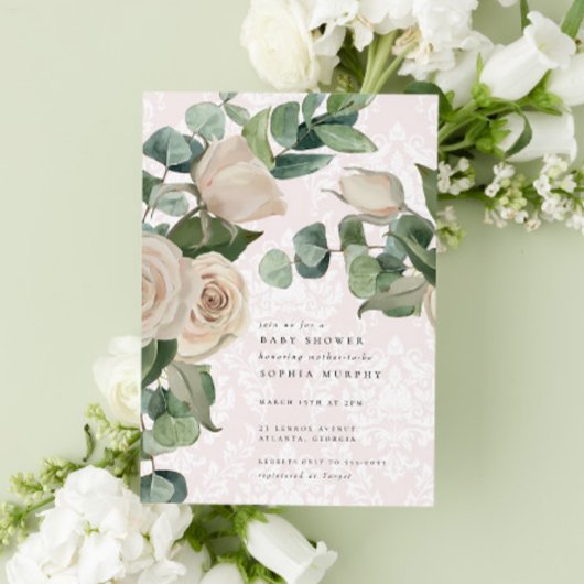 Elegant Licht Roze Cottage Roos Baby shower Kaart