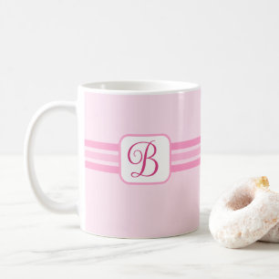 Elegant Licht Roze Gestreept Fancy Initiaal Koffiemok