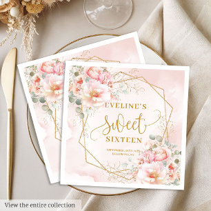 Elegant Licht Roze met Gouden Bloemen Sweet Sixtee Servet