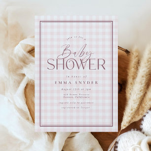 Elegant Licht Roze Wit Gingham Meisje Baby shower Kaart