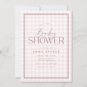 Elegant Licht Roze Wit Gingham Meisje Baby shower Kaart (Voorkant)