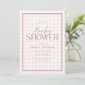 Elegant Licht Roze Wit Gingham Meisje Baby shower Kaart (Staand voorkant)