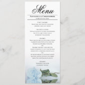 Elegant Licht Stofblauw Gespiegeld Roos Bruiloft Menu (Voorkant)