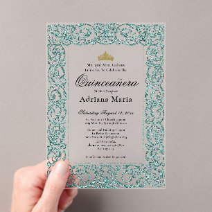Elegant Licht Teal 15e Verjaardag Quinceanera Acryl Uitnodigingen