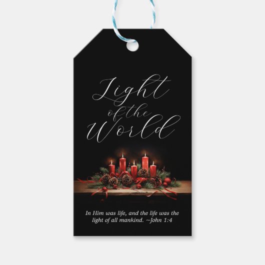 Elegant licht van de wereld Bijbel vers Kerstmis Cadeaulabel (Voorkant)
