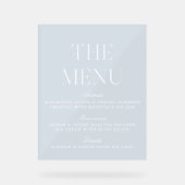 Elegant lichtblauw acryl bruiloft menu teken bord (Voorkant)