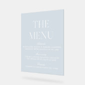 Elegant lichtblauw acryl bruiloft menu teken bord (Hoek)